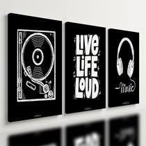 Kit 3 Quadro Decorativo Musica Moderno Preto Minimalista Qualidade Premium Moderno 40x28cm