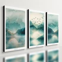 Kit 3 Quadro Decorativo Paisagem Azul Moderno Montanha Sala Qualidade Premium Luxo 40x28cm Kit 3 Quadro Decorativo Paisagem Azul Moderno Montanha Sala Qualidade Premium Luxo 40x28cm