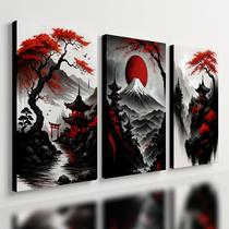Kit 3 Quadro Decorativo Paisagem Japonesa Japão Samurai 28x20cm