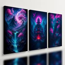 Kit 3 Quadro Decorativo Paisagem Japonesa Japão Samurai Rosa Quarto Qualidade Premium Luxo 28x20cm