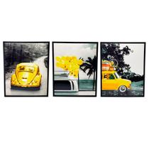 Kit 3 quadro decorativo quarto sala ferias viagem amarelo