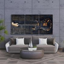 Kit 3 Quadro Decorativo Rock Guitarra Dourada Violão Música