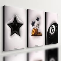 Kit 3 Quadro Decorativo Sinuca Estrela Bola 8 Sorte Quarto Qualidade Premium Moderno 28x20cm