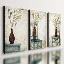 Kit 3 Quadro Decorativo Vintage Floral Pintura Retro Plantas Qualidade Premium Luxo 40x28cm