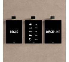 Kit 3 Quadro Motivacional Placa Decorativa Disciplina Foco 40x28cm