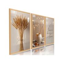 Kit 3 Quadro Para Cozinha Boho Trigo Mel Tempero Amor Frase 60x40 Kit 3 Quadro Para Cozinha Boho Trigo Mel Tempero Amor Frase 60x40