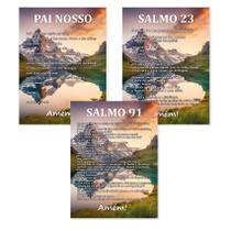 Kit 3 Quadro Placa Decorativa Pai Nosso Salmo 23 e Salmo 91