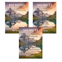 Kit 3 Quadro Placa Decorativa Pai Nosso Salmo 23 e Salmo 91
