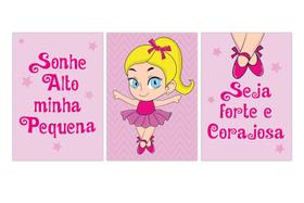 Kit 3 Quadros 21x30 Bailarina Bebe Menina Quarto Infantil Kids Decoração