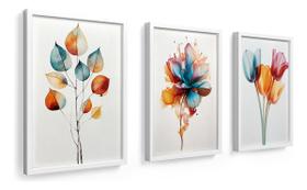 Kit 3 Quadros 24x33 Cm Flores Quarto, Sala, Moderno C/ Vidro Kit 3 Quadros 24x33 Cm Flores Quarto, Sala, Moderno C/ Vidro