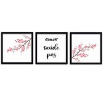 Kit 3 Quadros 40x40 Amor Saúde Paz Titulos Moldura Preta Kit 3 Quadros 40x40 Amor Saúde Paz Titulos Moldura Preta