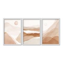 Kit 3 Quadros 42x60 Sol Montanha Horizonte Céu Terracota Sala Quarto A2