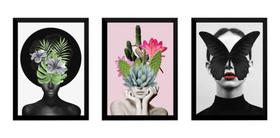 Kit 3 Quadros A4 Arte Mulheres Modernismo Flores Decoração Kit 3 Quadros A4 Arte Mulheres Modernismo Flores Decoração