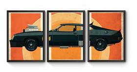 Kit 3 Quadros A4 Carro Mad Max Poster Moldurado