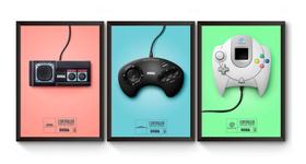 Kit 3 Quadros A4 Game Retrô Controles Sega Kit 3 Quadros A4 Game Retrô Controles Sega