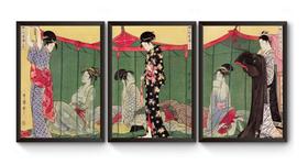 Kit 3 Quadros A4 Ukio-e Mulher Com Visitas Kit 3 Quadros A4 Ukio-e Mulher Com Visitas