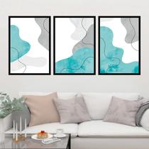 Kit 3 Quadros Abstrato Azul e Cinza 60x40cm