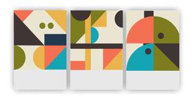 kit 3 quadros abstrato cozinha colorido decorativo 20x29
