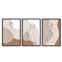 Kit 3 Quadros Abstrato Curvas Mulher Moderno 24x18cm