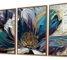 Kit 3 Quadros Abstrato Pintura De Uma Flor 50x70cm (cada)