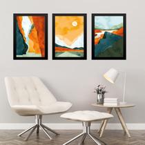 Kit 3 Quadros Abstratos Aquarela Paisagens Coloridas 33x24cm - com vidro Kit 3 Quadros Abstratos Aquarela Paisagens Coloridas 33x24cm - com vidro