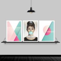 Kit 3 Quadros Abstratos Audrey Chiclete 24x18cm