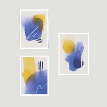 Kit 3 Quadros Abstratos Azul e Amarelo 33x24cm - com vidro Kit 3 Quadros Abstratos Azul e Amarelo 33x24cm - com vidro