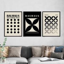Kit 3 Quadros Abstratos Bauhaus PretoeCinza 45x34cm - com vidro