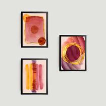 Kit 3 Quadros Abstratos Bordô 33x24cm - com vidro