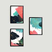 Kit 3 Quadros Abstratos Coloridos 24x18cm - com vidro