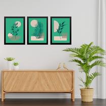 Kit 3 Quadros Abstratos Folhas Fundo Verde 24x18cm Kit 3 Quadros Abstratos Folhas Fundo Verde 24x18cm