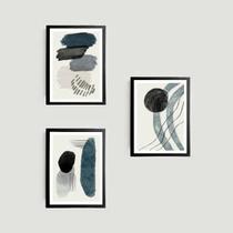 Kit 3 Quadros Abstratos Gray And Black 33x24cm - com vidro