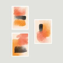 Kit 3 Quadros Abstratos Laranja e Preto 45x34cm - com vidro