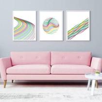 Kit 3 Quadros Abstratos Linhas Coloridas 24X18Cm - Com Vidro
