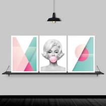 Kit 3 Quadros Abstratos Marilyn Chiclete 33X24Cm Branca