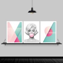 Kit 3 Quadros Abstratos Marilyn Chiclete 45x34cm - com vidro