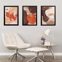 Kit 3 Quadros Abstratos Marrom Terracota 45x34cm