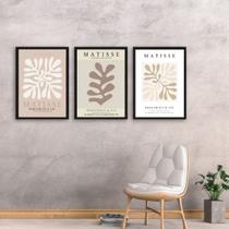 Kit 3 Quadros Abstratos Matisse Cores Neutras 45x34cm - com vidro