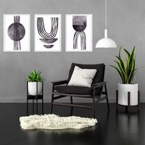Kit 3 Quadros Abstratos Modernos Neutros Cinza 24x18cm