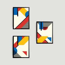 Kit 3 Quadros Abstratos Mondrian 33x24cm - com vidro