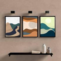 Kit 3 Quadros Abstratos Montanhas Color 33X24 C/Vidro Preta Kit 3 Quadros Abstratos Montanhas Color 33X24 C/Vidro Preta