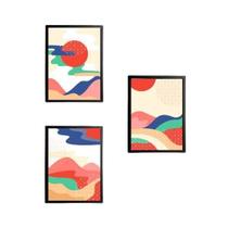 Kit 3 Quadros Abstratos Montanhas Multicoloridas 24X18Cm