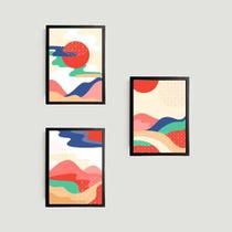 Kit 3 Quadros Abstratos Montanhas Multicoloridas 45x34cm - com vidro Kit 3 Quadros Abstratos Montanhas Multicoloridas 45x34cm - com vidro