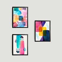 Kit 3 Quadros Abstratos Multicoloridos 24X18Cm Kit 3 Quadros Abstratos Multicoloridos 24X18Cm