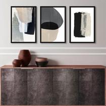 Kit 3 Quadros Abstratos Para Sala- Cinza Bege E Preto 45x34cm - com vidro Kit 3 Quadros Abstratos Para Sala- Cinza Bege E Preto 45x34cm - com vidro