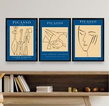Kit 3 Quadros Abstratos Picasso 45x34cm - Madeira Preta