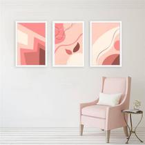 Kit 3 Quadros Abstratos Rosa 45x34cm