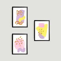 Kit 3 Quadros Abstratos Rosa, Lilás e Amarelo 45x34cm - com vidro Kit 3 Quadros Abstratos Rosa, Lilás e Amarelo 45x34cm - com vidro