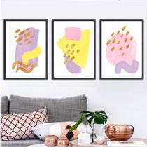 Kit 3 Quadros Abstratos Rosa, Lilás e Amarelo 45x34cm Kit 3 Quadros Abstratos Rosa, Lilás e Amarelo 45x34cm
