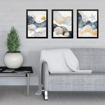 Kit 3 Quadros Abstratos Tema Praia Neutros 33x24cm Kit 3 Quadros Abstratos Tema Praia Neutros 33x24cm